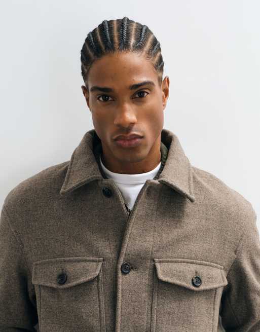 Selected wool blend shacket in light brown, 3 of 5
