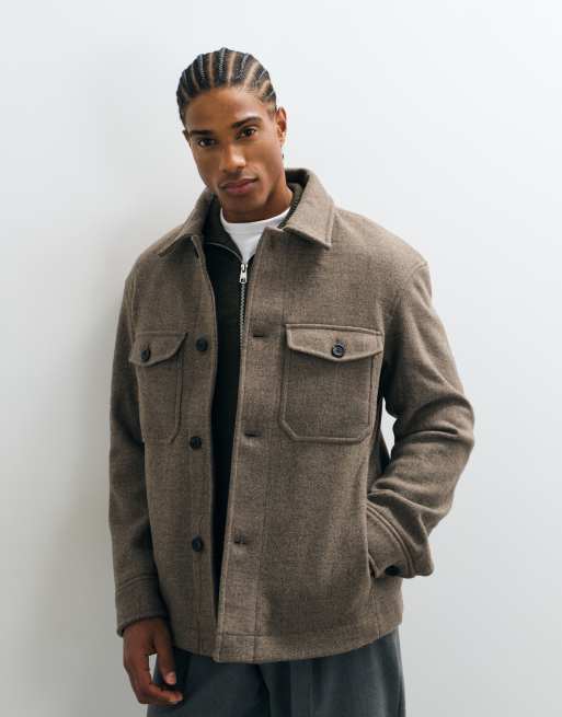 Selected wool blend shacket in light brown, 5 of 5