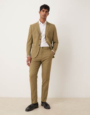 Selected Wool Blend Slim Fit Pants In Brown