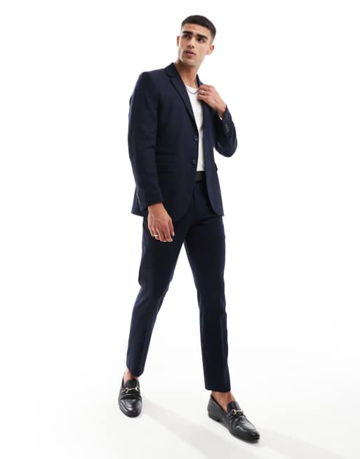 Selected wool blend slim fit suit jacket in navy , 3 of 5