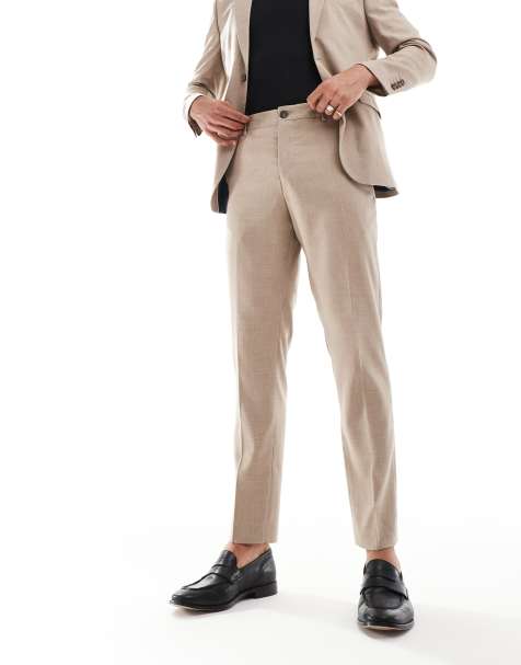 Selected wool blend slim fit trousers in beige 
