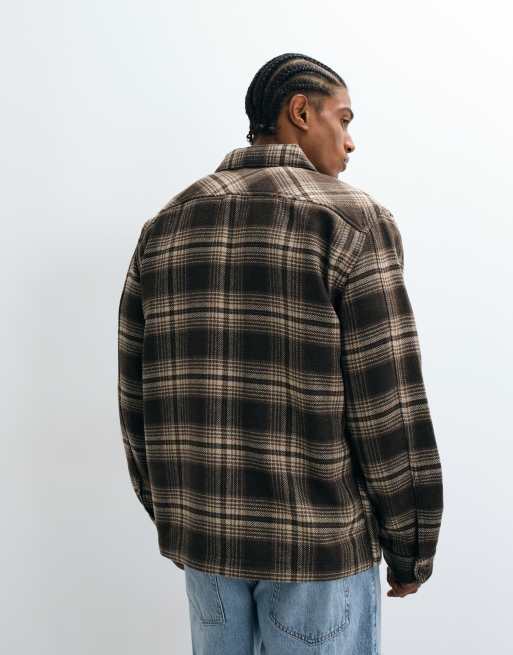 Selected wool blend tweed overshirt in brown check, 5 of 5