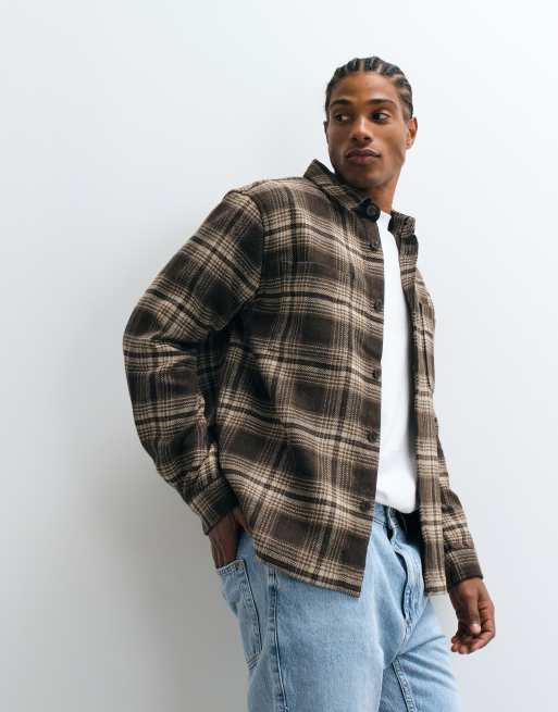 Selected wool blend tweed overshirt in brown plaid, 3 of 5