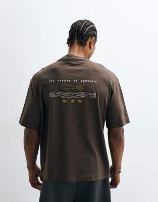 Selected X Domestic 100% Cotton Heavyweight T-shirt With Print In Brown