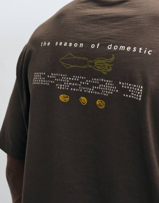 Selected x Domestic 100% cotton heavyweight t-shirt with print in chocolate brown, 2 of 5