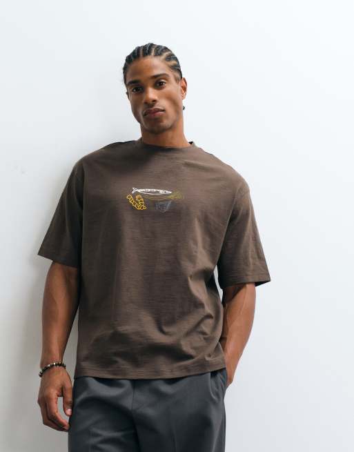 Selected x Domestic 100% cotton heavyweight t-shirt with print in chocolate brown, 5 of 5