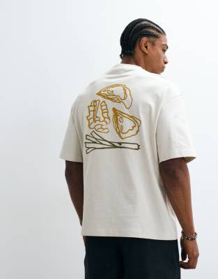 Selected X Domestic 100% Cotton Heavyweight T-shirt With Print In White