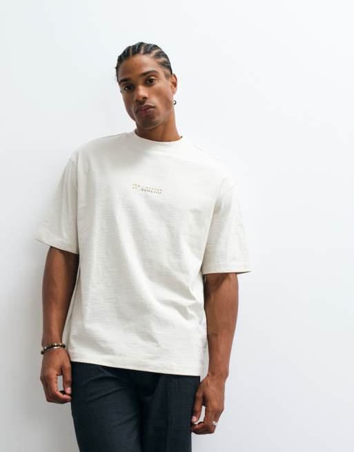 Selected x Domestic 100% cotton heavyweight T-shirt with print in off white, 2 of 5