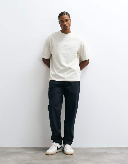 Selected x Domestic 100% cotton heavyweight T-shirt with print in off white, 3 of 5