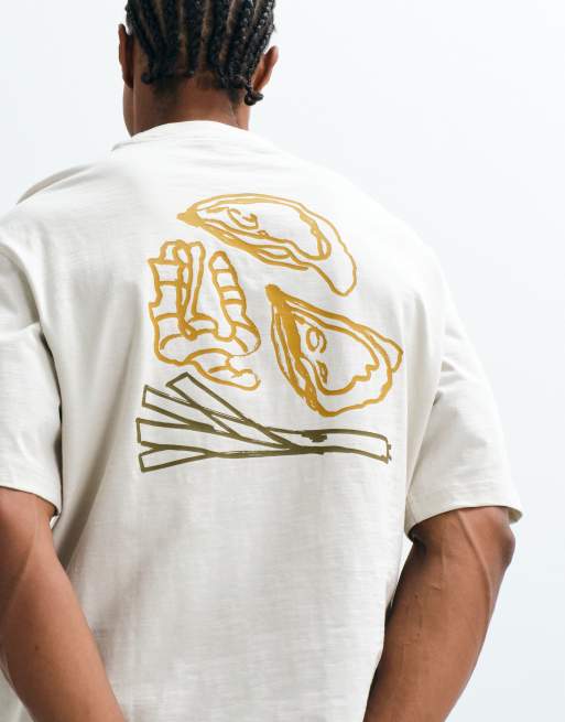 Selected x Domestic 100% cotton heavyweight T-shirt with print in off white, 4 of 5
