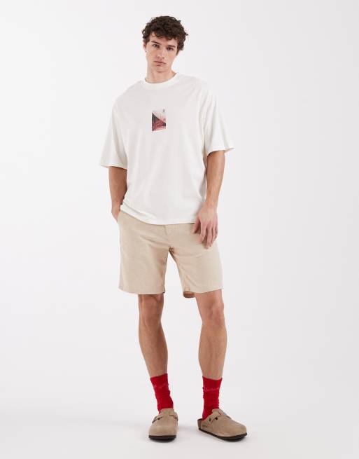 Selected X Hotel Amour – Gräddvit, kraftig t-shirt i oversize med tryck framtill, 2 av 5