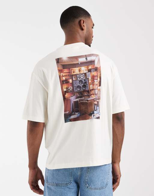 Selected X Hotel Amour – Gräddvit t-shirt i oversize med högtalartryck framtill, 2 av 5