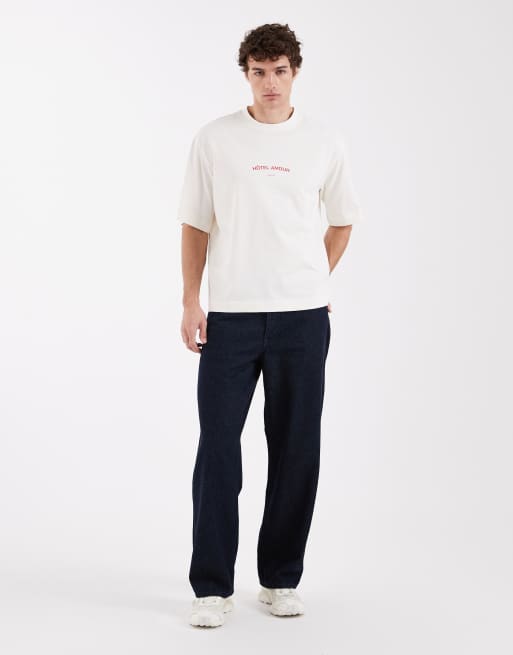 Selected X Hotel amour heavyweight oversized t-shirt with front print in cream, 2 of 5