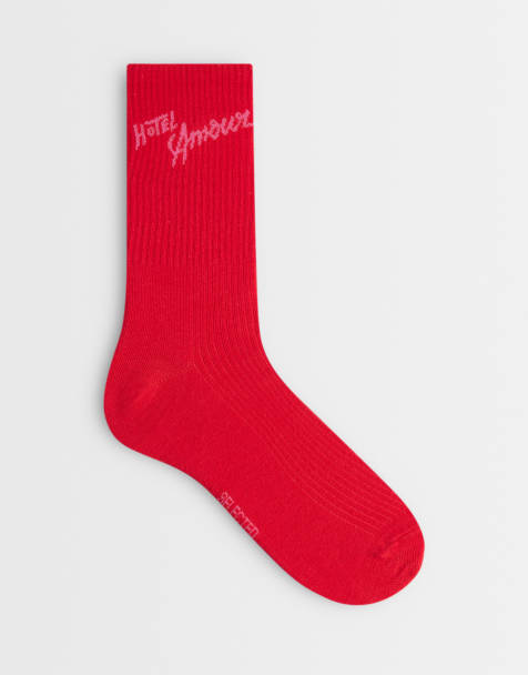 Selected x Hotel Amour logo ankle socks in red - view 1