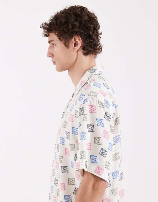Selected X Hotel - Amour - Overhemd met korte mouwen en stempelprint in crème, 4 van 5