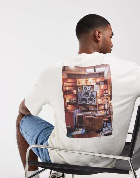 Selected X Hotel Amour - Oversized T-shirt van zware stof met speaker-print in crème - view 1