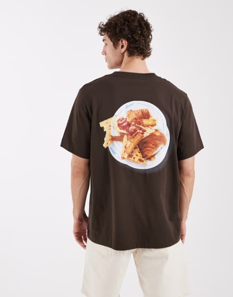 Selected X Hotel amour oversized t-shirt with food backprint in brown