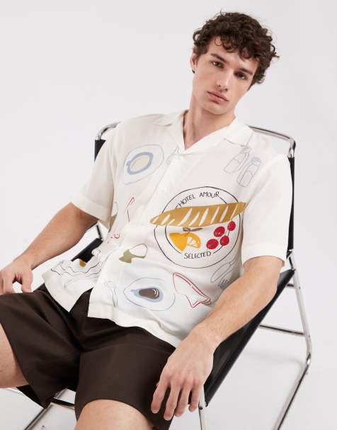 Selected X Hotel Amour short sleeve shirt with dinner print in cream - view 1