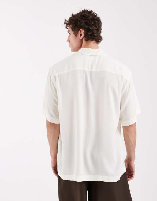 Selected X Hotel Amour short sleeve shirt with dinner print in cream, 5 of 5