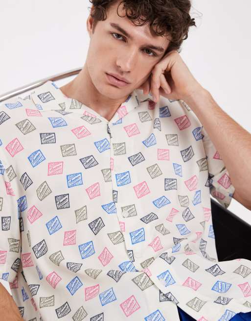 Selected X Hotel Amour short sleeve shirt with stamp print in cream, 3 of 5