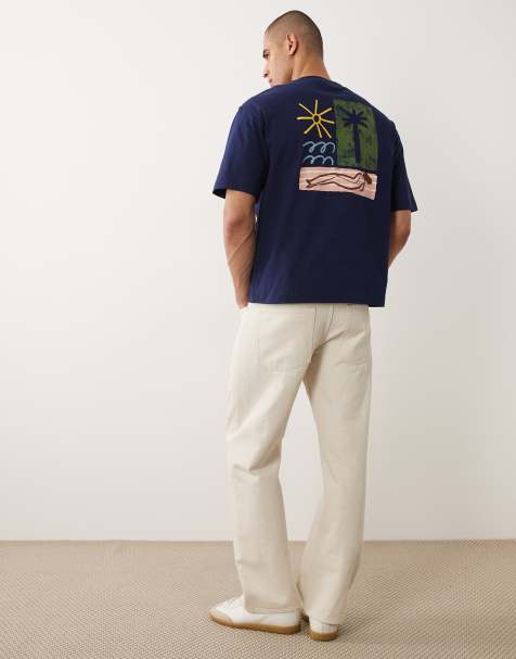 Selected x Mduzeh - Camiseta azul marino con estampado en la espalda de tejido grueso - view 1