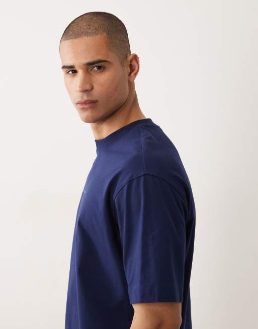 Selected x Mduzeh – Granatowy gruby T-shirt z nadrukiem na plecach, 4 z 5