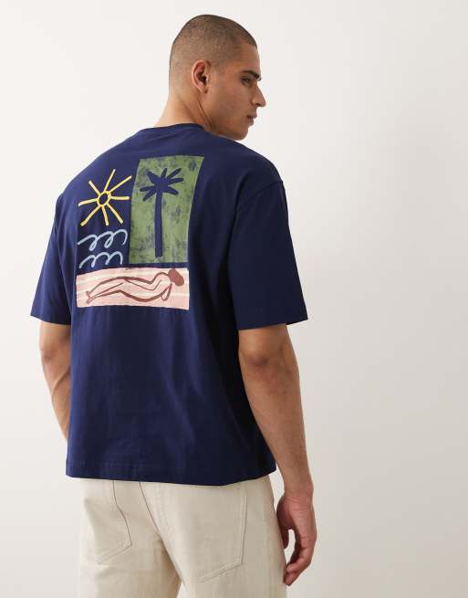 Selected x Mduzeh – Granatowy gruby T-shirt z nadrukiem na plecach, 5 z 5