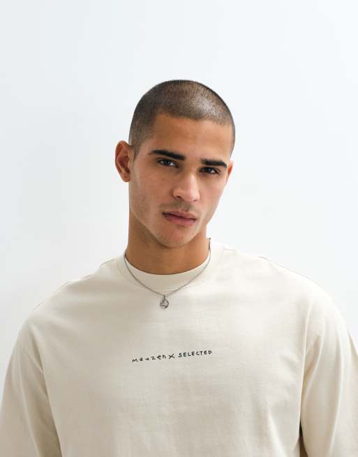 Selected X Mduzeh heavyweight T-shirt with back print in cream, 2 of 5