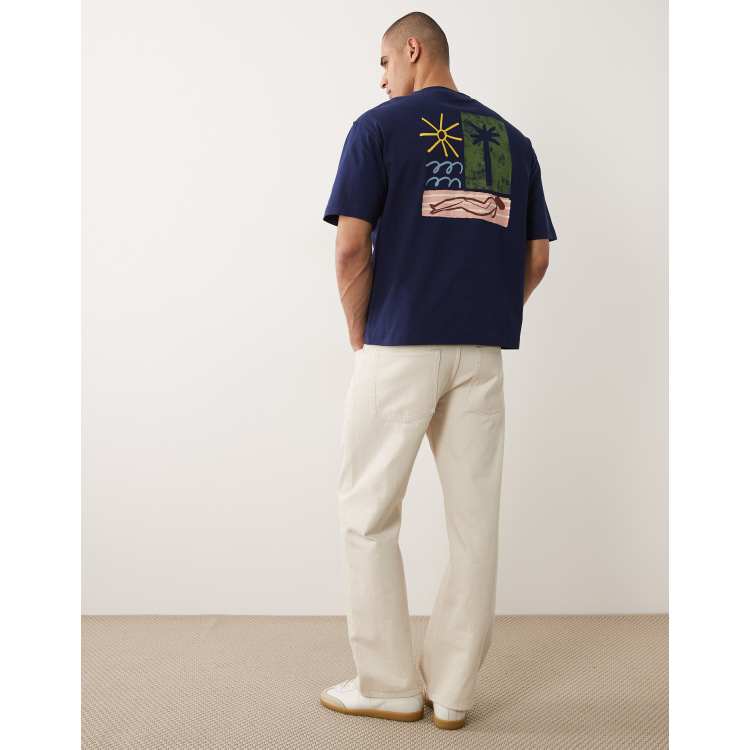 Selected x Mduzeh heavyweight T-shirt with back print in navy | ASOS