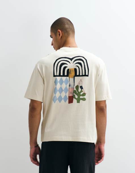 Selected x Mduzeh – Kremowy gruby T-shirt z nadrukiem na plecach - view 1