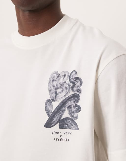 Selected x Nous Vous – Gräddvit t-shirt i oversize med tryck baktill , 4 av 4