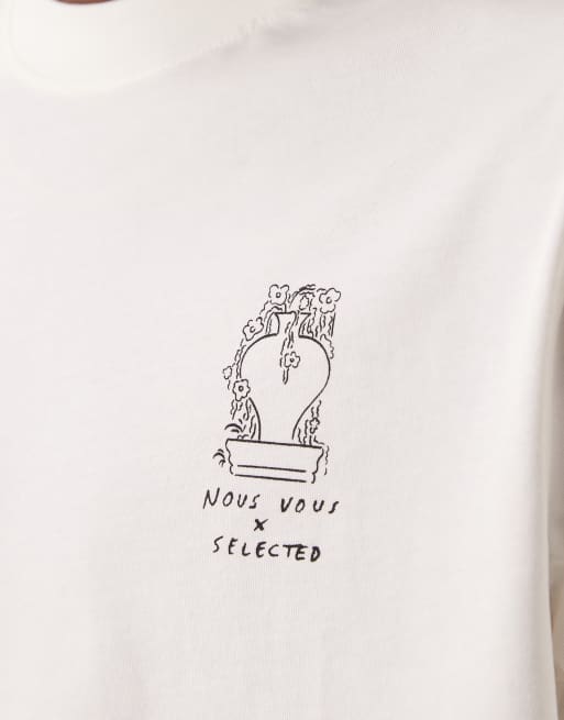 Selected – X Nous Vous – Gräddvit t-shirt i oversize med tryck, 4 av 4
