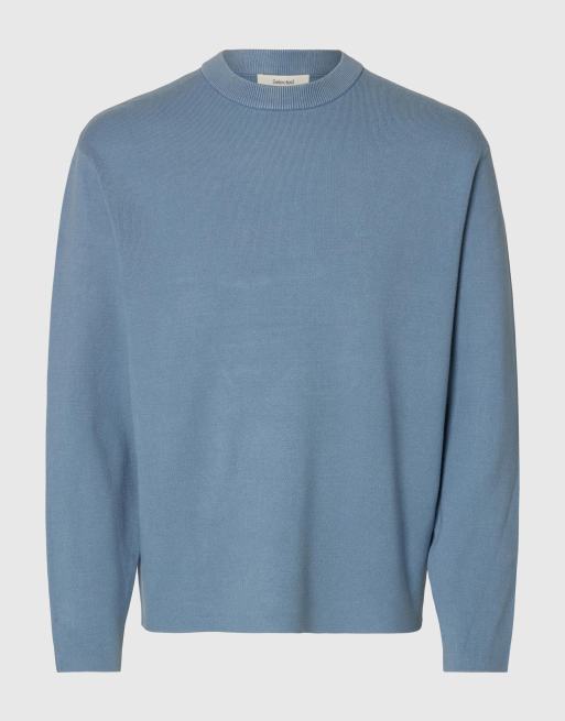 Selected – Zakładana przez głowę bluza w zgaszonym kolorze niebieskim, 5 z 5