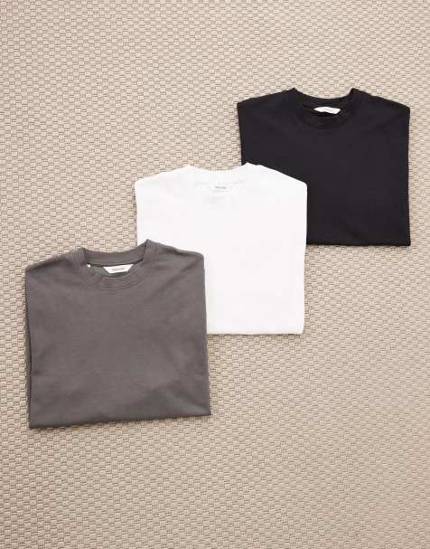 Selected – Zestaw 3 grubych T-shirtów oversize w kolorach białym, czarnym i szarym - view 1