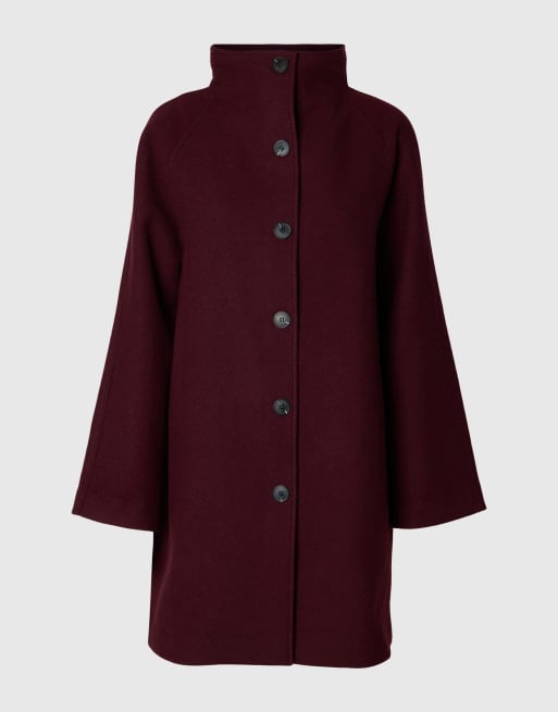 Selected Zia-vinni cappotto al ginocchio in misto lana con maniche raglan rosso, 6 di 6