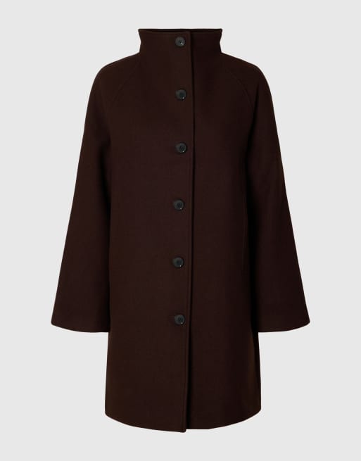 Selected Zia-vinni manteau en mélange de laine à manches raglan marron, 6 de 6