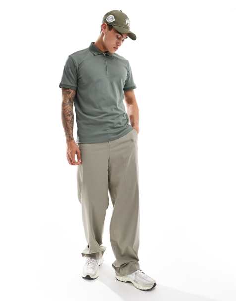 Selected half zip polo shirt in green 