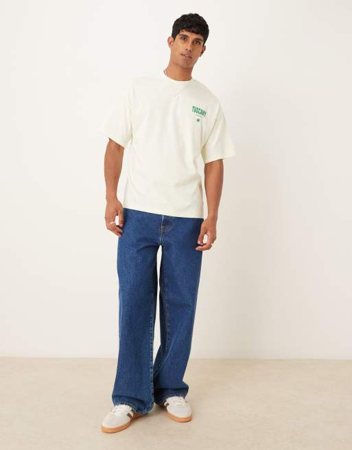 Selected – Zielony T-shirt oversize z napisem „Tuscany“ na plecach , 2 z 5