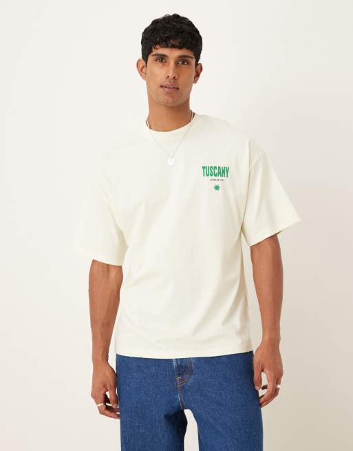 Selected – Zielony T-shirt oversize z napisem „Tuscany“ na plecach , 3 z 5