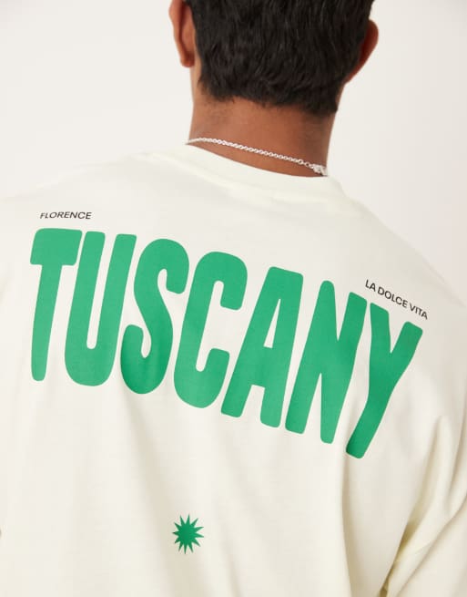 Selected – Zielony T-shirt oversize z napisem „Tuscany“ na plecach , 5 z 5