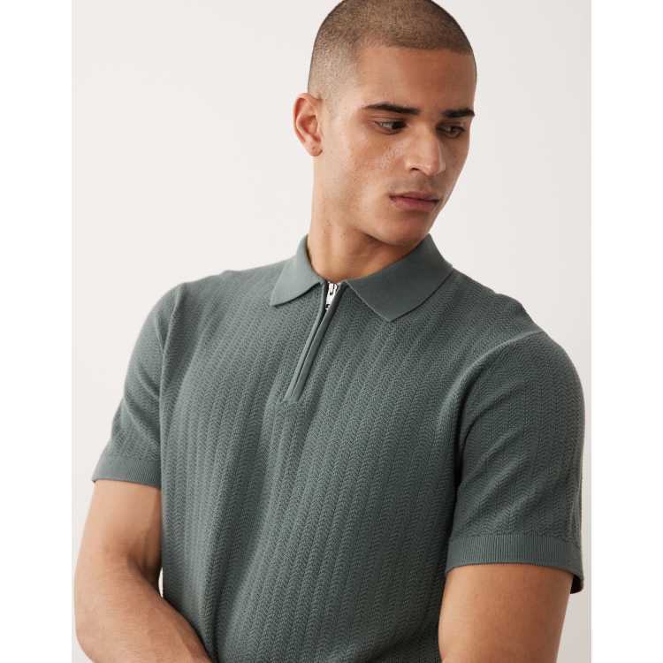 Selected zip polo shirt in dark green | ASOS