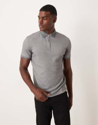 Selected Zip Polo Shirt In Gray