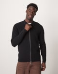 [Selected] Selected zip-thru knitted long sleeve polo shirt in black XXL Black