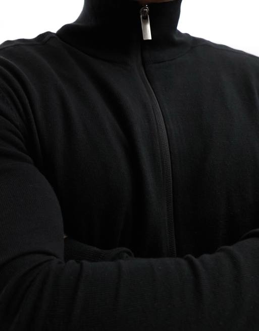 Selected zip up knit sweater in black, 3 of 4