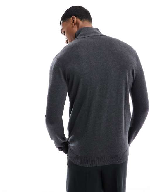Selected zip up knitted jumper in dark grey melange, 4 of 4