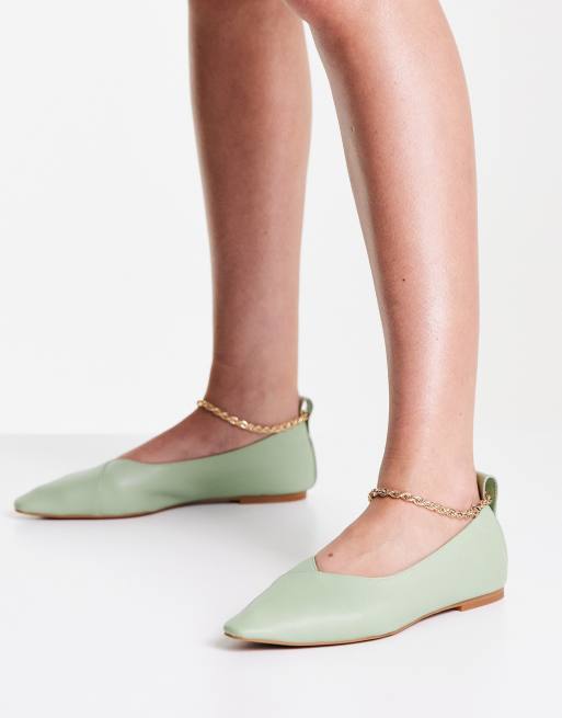 Senso Aubree I flat shoes with chain ankle detail in pistachio