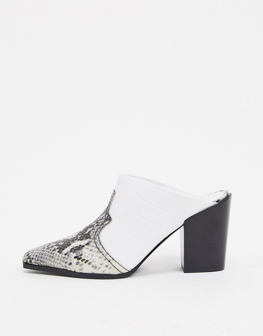 Senso leather heeled mules in white croc-Wit