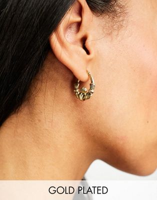 Seol + Gold 18ct gold vermeil claddagh creole hoop earrings