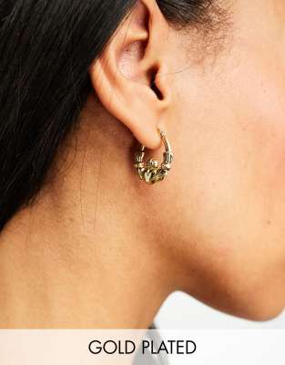 Seol + Gold 18ct gold vermeil claddagh creole hoop earrings  - ASOS Price Checker