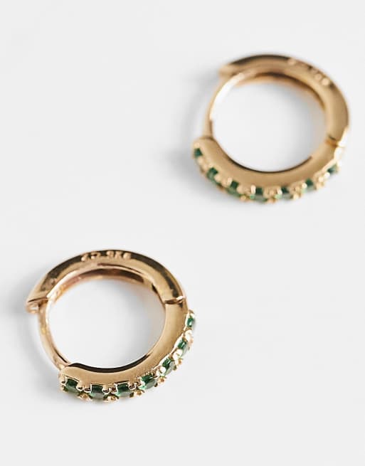 Seol Gold 18ct gold vermeil emerald huggie hoop earrings ASOS
